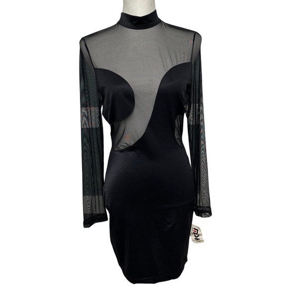 Nest Bodycon Mesh Sheer Insert Mini Dress Black Size Large NEW WITH TAGS - Picture 1 of 7